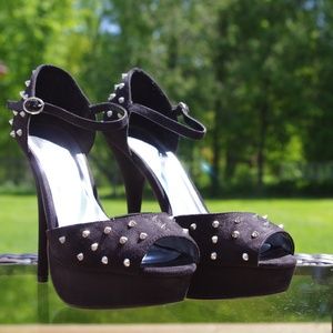 Black Stiletto Heels with Spikes - Speed Limit 98